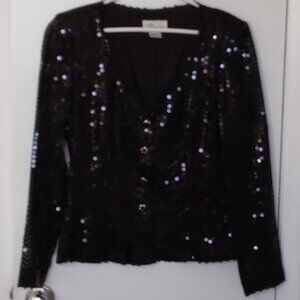 RIMINI WOMEN'S SEQUINED BLACK DRESS JACKET Size 10 SEE-THRU SLEEVES